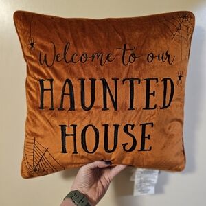 Orange Halloween Pillow with Black Text